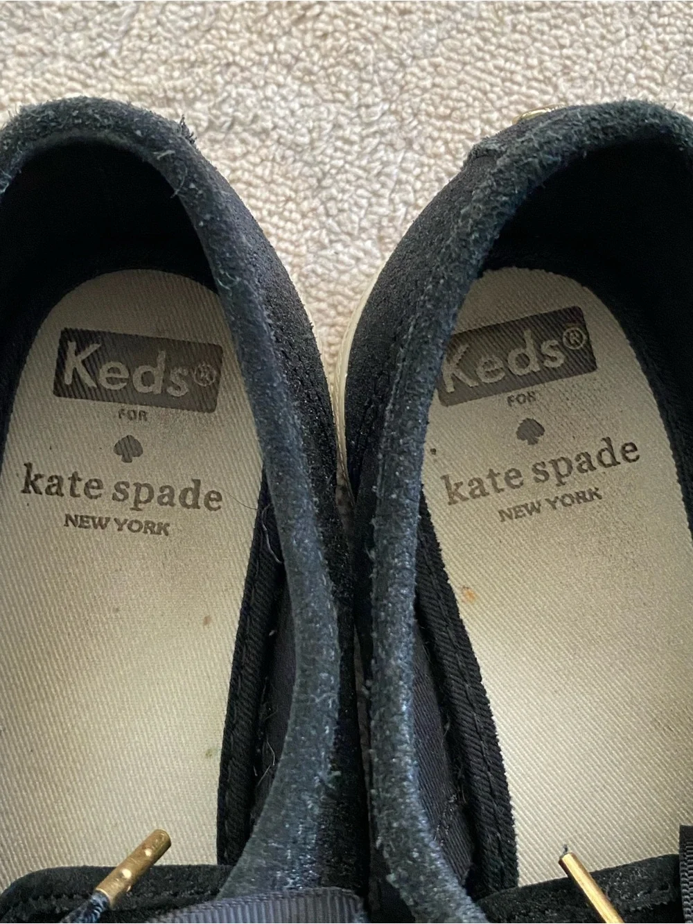 Kate Spade Keds Sneakers Coated Black Gold Hardware 7.5 Metallic Shiny Shimmer